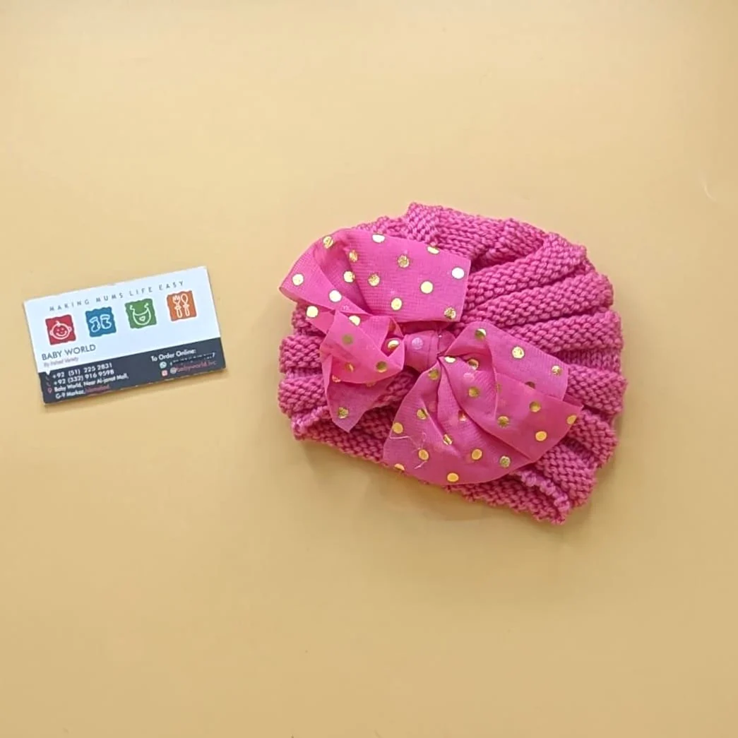 Baby Wool Cap - Bow/Dots - Winter - Image 4
