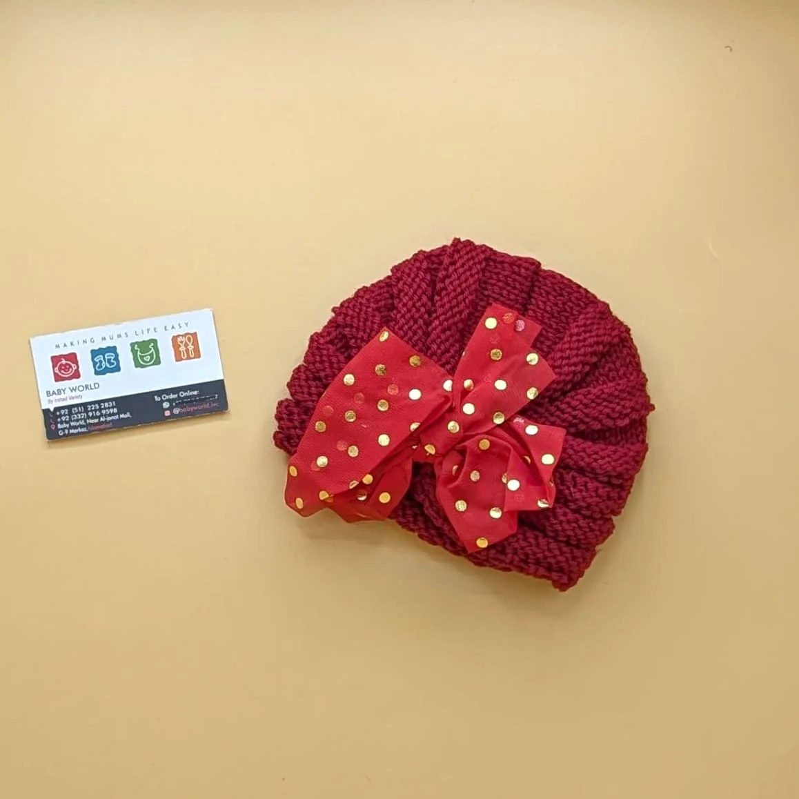 Baby Wool Cap - Bow/Dots - Winter - Image 5