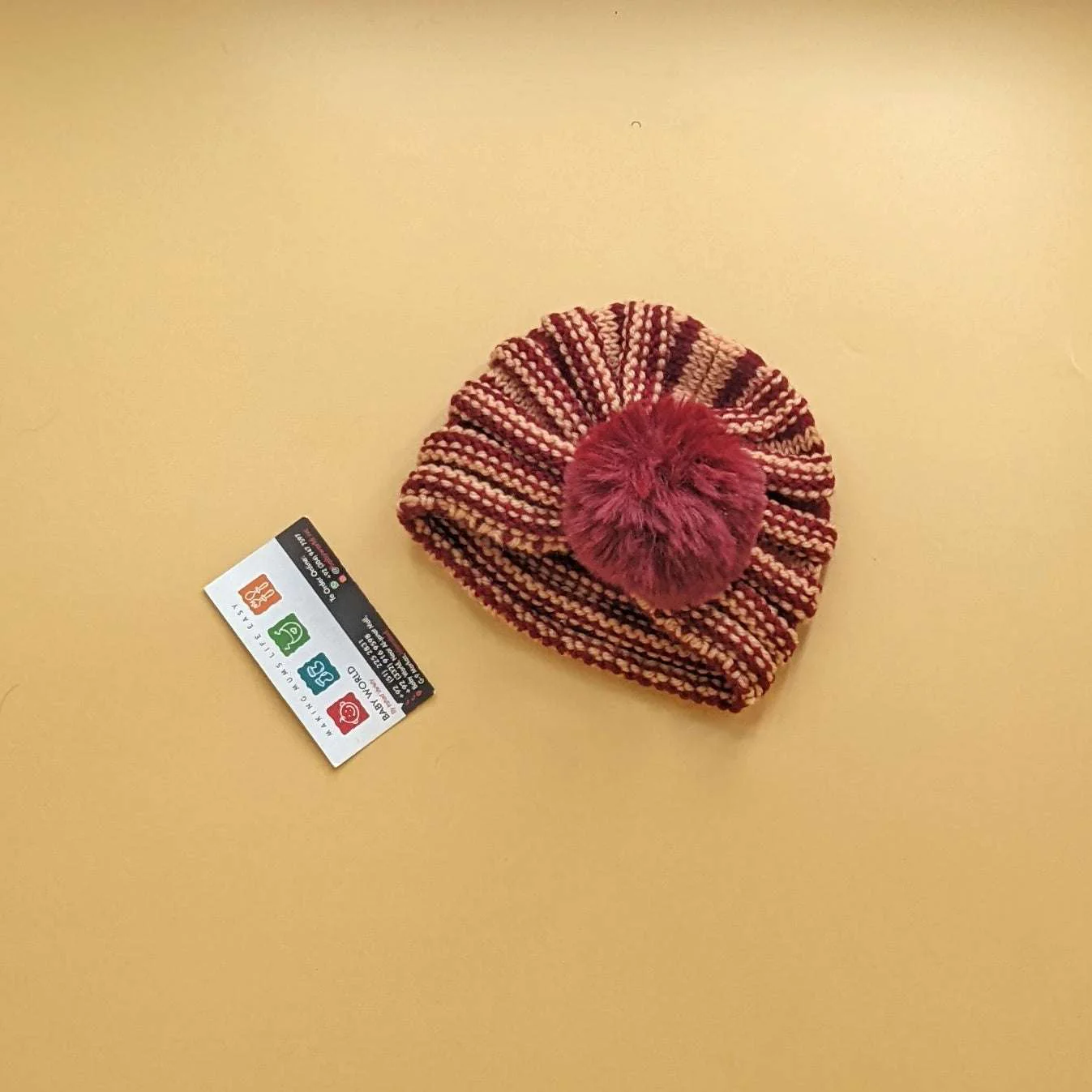 Baby Wool Cap - Pom/Line - Winter - Image 3